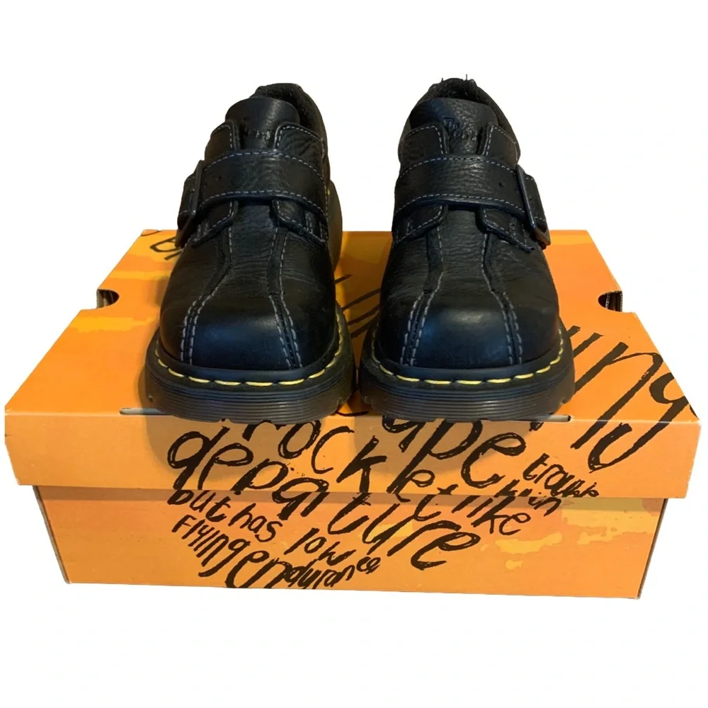 DR. MARTENS "CLUB MONK" VINTAGE Y2K 12282 BLACK LEATHER GUM SOLE LOAFER (6) - Picture 3 of 8